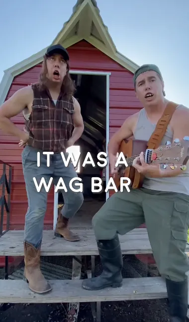 Buzz and Butch in a sponsored TikTok for WagBars